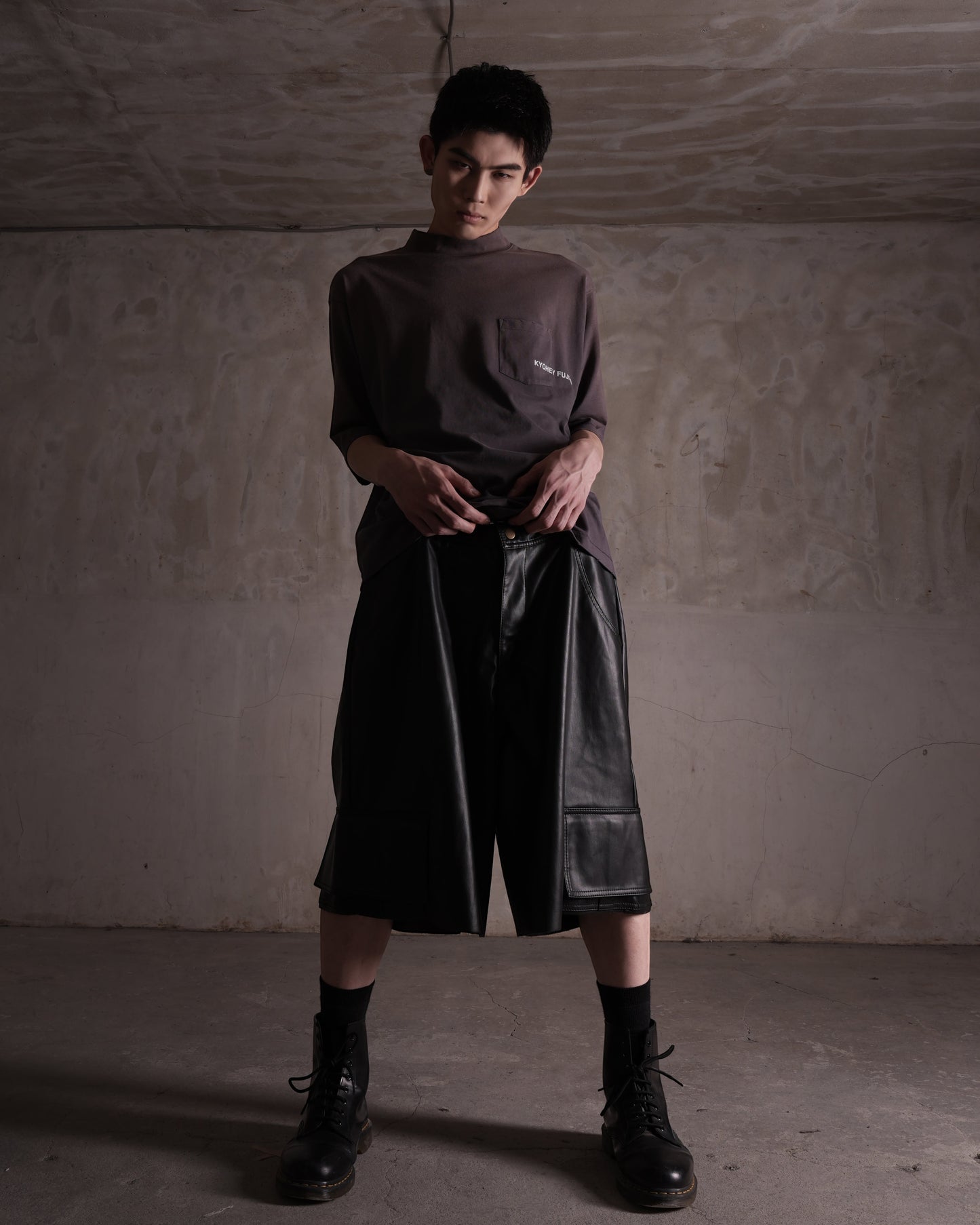 Heavy Washed Mock Neck Logo Tee